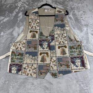 Raphael Lorenzo Tapestry Vest Womens 3X Tan America Liberty Bell Rushmore (1157)